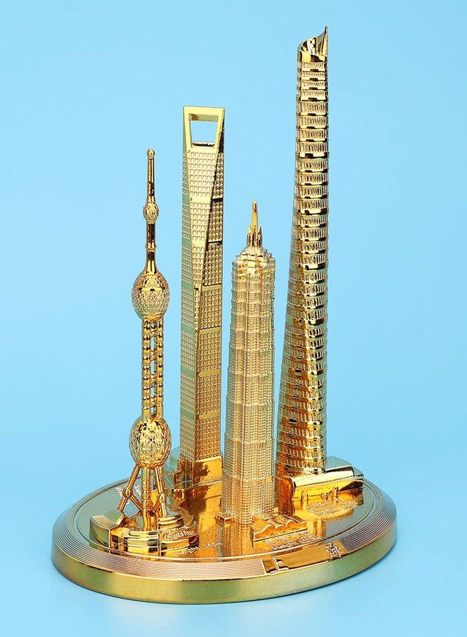 Marhynchus Shanghai Oriental Pearl Tower Model Vintage Bronze Global Financial Center Souvenir for Office and Bedroom Decorations Small Size (Golden - Small) - Image 4